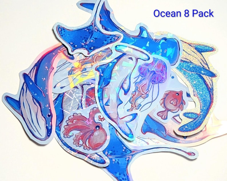 AUTOCOLLANTS HOLOGRAPHIQUES animaux de la mer - Décalcomanies vie marine pour ordinateurs portables, bouteilles d'eau et plus - Joli requin marin/baleine/raies/méduses image 10
