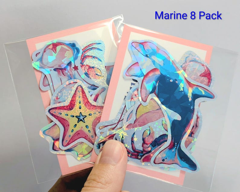 AUTOCOLLANTS HOLOGRAPHIQUES animaux de la mer - Décalcomanies vie marine pour ordinateurs portables, bouteilles d'eau et plus - Joli requin marin/baleine/raies/méduses image 9