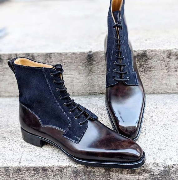 Handmade Two-Tone Leather & Suede Dress Boots | Classic Italian Style