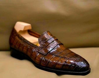 Handmade Brown Patina Shade Leather Moccasins Shoes | Formal Dress Shoes For Men | Custom Made Shoes