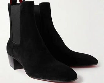 Handgjorda svarta mocka-chelseaboots | Herrstövlar i äkta läder | Klassiska westernstövlar med klack