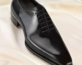 Men's Handmade Black Whole-cut Oxford Shoes | Bespoke Dress Shoes | Formal Footwear For Men