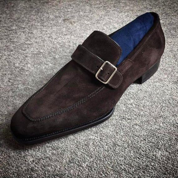 Handmade Brown Suede Monk Strap Shoes | Men's Dress Loafers