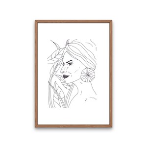 Minimal Boho Woman Line Art Print - Black and White Digital Download Wall Decor