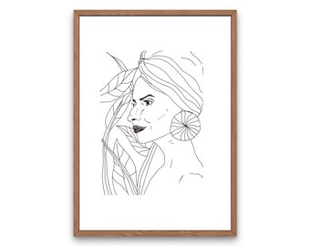 Portrait of Boho Style Woman - Line Art