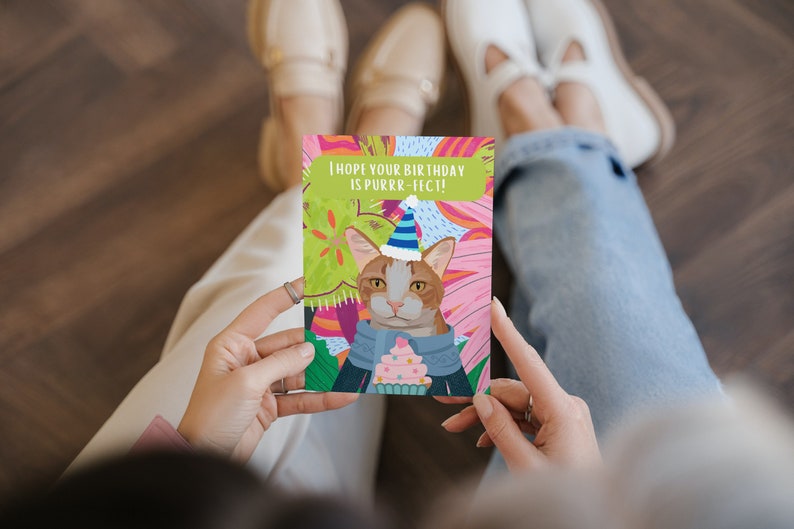 Cat Birthday Card – Funny Printable 5x7 – “purrfect Birthday” Digital ...