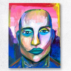 Vibrant Abstract Face Painting on 22x28 Gallery Wrapped Canvas | Bold Expressionist Portrait Art | Acrylic Wall Décor for Modern Homes