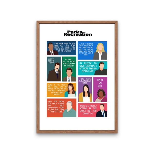 Parks and Recreation Characters Poster, Parks and Rec TV Quotes, Leslie Knope Gift