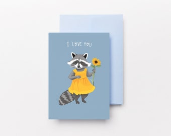 Raccoon - I Love You - Printable Greeting Card