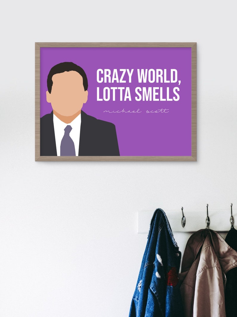 The Office TV Show, Michael Scott Quote, Crazy World Lotta Smells, The Office Bathroom Art image 8