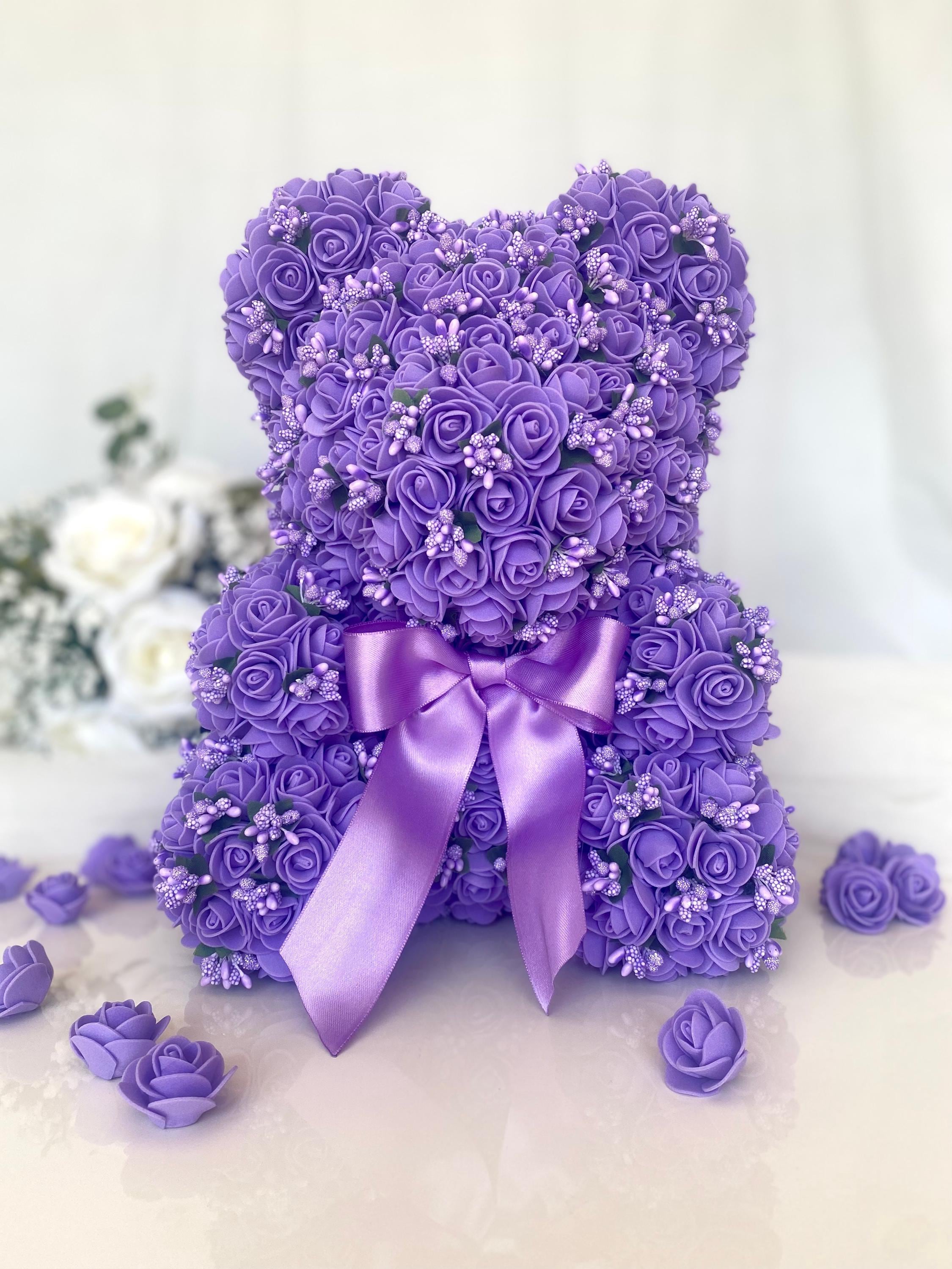 Purple Rose Bear Forever Rose Flower Bear, Teddy Bear Birthday Gift, Customisable Eternal Roses, Fake Flowers Gift For Her, Mom Or Valentine