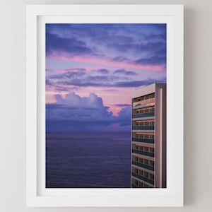 Arte murale Madeira Sky Pastel, decorazione cielo viola e blu, stampa alba sull'oceano del Portogallo, poster paesaggio marino atlantico, scena orizzonte marino,