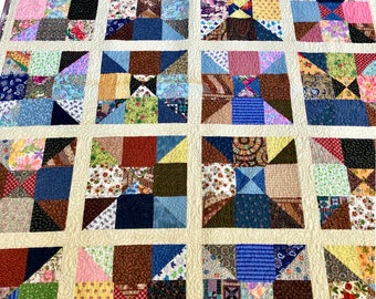 Quilts for Sale, Handmade Lap Quilt, Patchwork Quilt, Throw Quilt, Ready to Ship Quilt, Quilted Sofa Throw, Scrappy Quilt -57-1/2” x 71-1/2”