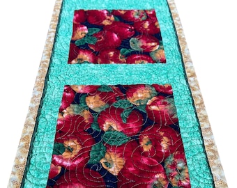 Apple Quilted Table Runner, Handmade, Patchwork Runner, Modern Table Runner, Centerpiece Mat, Quilted Table Mat – 9” wide x 23-3/4” long