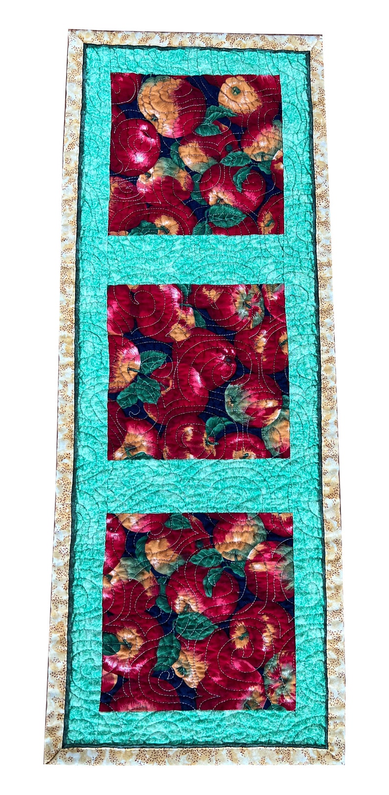 Apple Quilted Table Runner, Handmade, Patchwork Runner, Modern Table Runner, Centerpiece Mat, Quilted Table Mat 9 wide x 23-3/4 long image 4