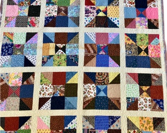 Handmade Scrappy Patchwork Lap Quilt: Colorful Throw (57-1/2” x 71-1/2”)