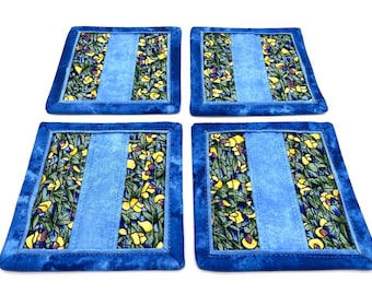 Quilted Coaster Set, Handmade, Blue - Available in Sets of 2 and 4