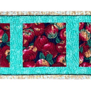 Apple Quilted Table Runner, Handmade, Patchwork Runner, Modern Table Runner, Centerpiece Mat, Quilted Table Mat 9 wide x 23-3/4 long image 1