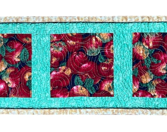 Apple Quilted Table Runner, Handmade, Patchwork Runner, Modern Table Runner, Centerpiece Mat, Quilted Table Mat – 9” wide x 23-3/4” long