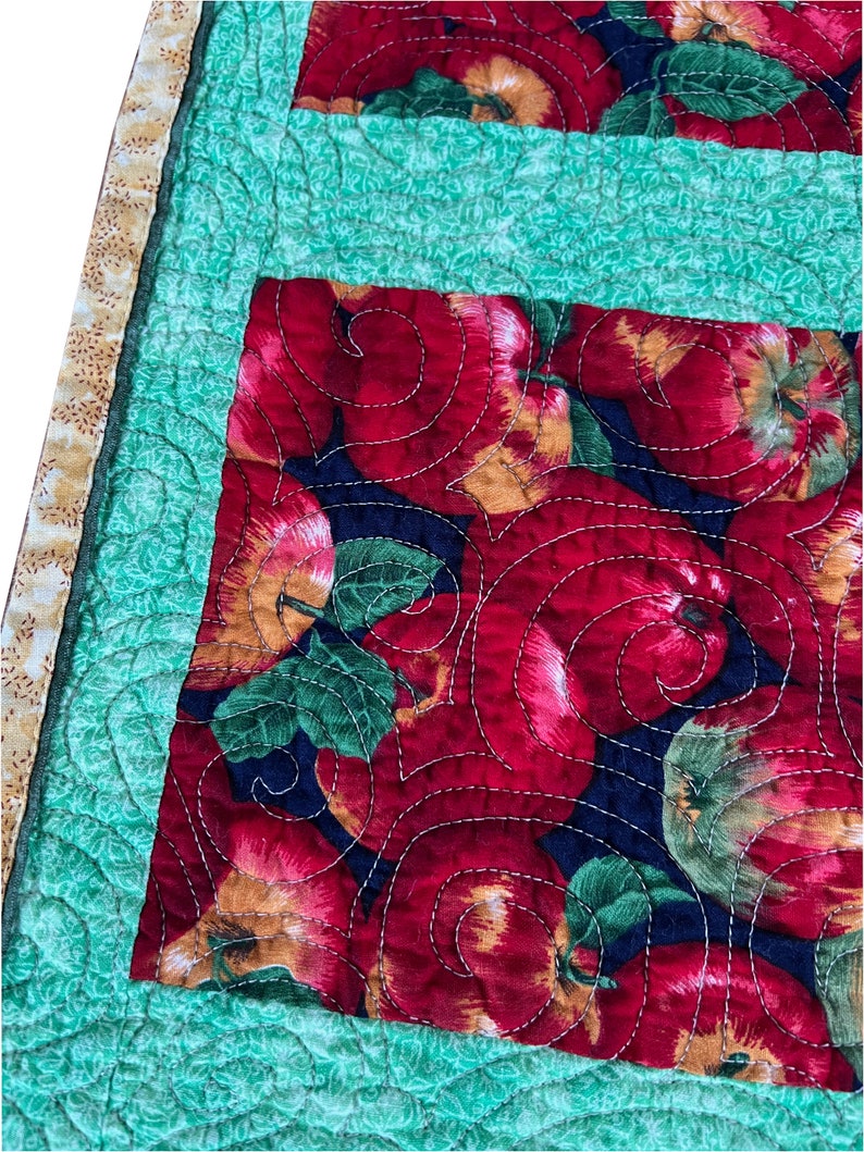 Apple Quilted Table Runner, Handmade, Patchwork Runner, Modern Table Runner, Centerpiece Mat, Quilted Table Mat 9 wide x 23-3/4 long image 7