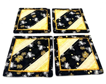 Fabric Quilted Coasters, Handmade, Bees and Flowers - Available in Sets of 2 and 4