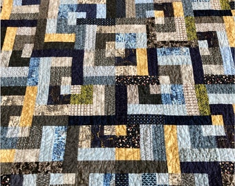 Unique Handmade Quilted Scrappy Lap Quilt, Sofa Throw,  61” x 62” - Ready to Ship