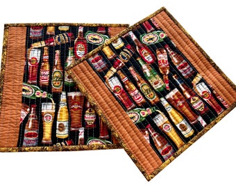 Beer Bottle Quilted Pot Holder Set: Handmade Insulated Trivets
