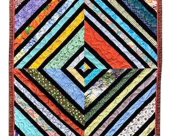 Handmade Scrappy Quilted Table Topper: Colorful Accent Mat (18.5" Square)