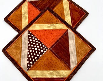 Handmade Quilted Potholder Set: Earthtone Patchwork Hot Pads, Trivets