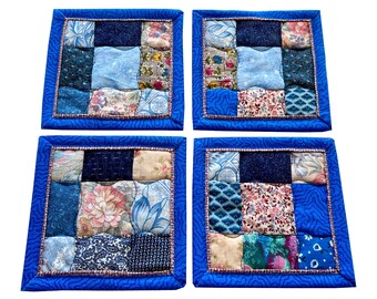 Handmade Quilted Coasters Set of 4, Blue