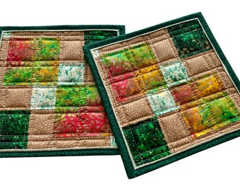 Quilted Pot Holder Set, Pot Holders Handmade, Quilted Hot Pads, Quilted Trivets, Quilted Mug Rugs, Candle Mats (Set of 2)