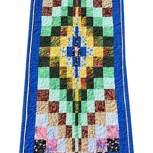 Handmade Quilted Table Runner, Patchwork Table Topper, Bright Quilted Wall Hanging – 15-1/2” wide x 46-1/4” long