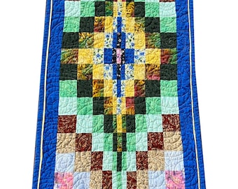 Handmade Quilted Table Runner, Patchwork Table Topper, Bright Quilted Wall Hanging – 15-1/2” wide x 46-1/4” long
