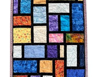 Stained Glass Quilted Table Runner, Handmade, Patchwork Runner, Quilted Wall Hanging, Modern, Centerpiece Table Mat – 14-1/4” x 22-3/4”