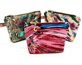 Lined Zipper Pouch, Modern Cosmetic Bag Fabric Zip Bags, Handmade
