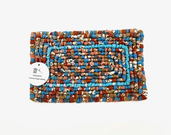 Fabric Hot Pad, Handmade Locker Hook Trivet Mat, 5-1/2” x 8-1/2”