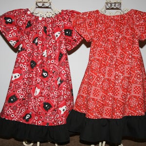 BANDANA PRINT Peasant Dresses in 2 prints Wear year round w/ just a tee Perfect for Rodeo Cowgirls Birthdays Western Theme sizes 6 Mo ~ 8/9