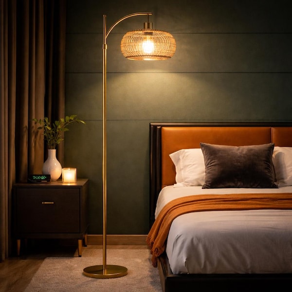 modern glass Floor Lamp with gold base - Dimmable Standing tall floor light - customizable