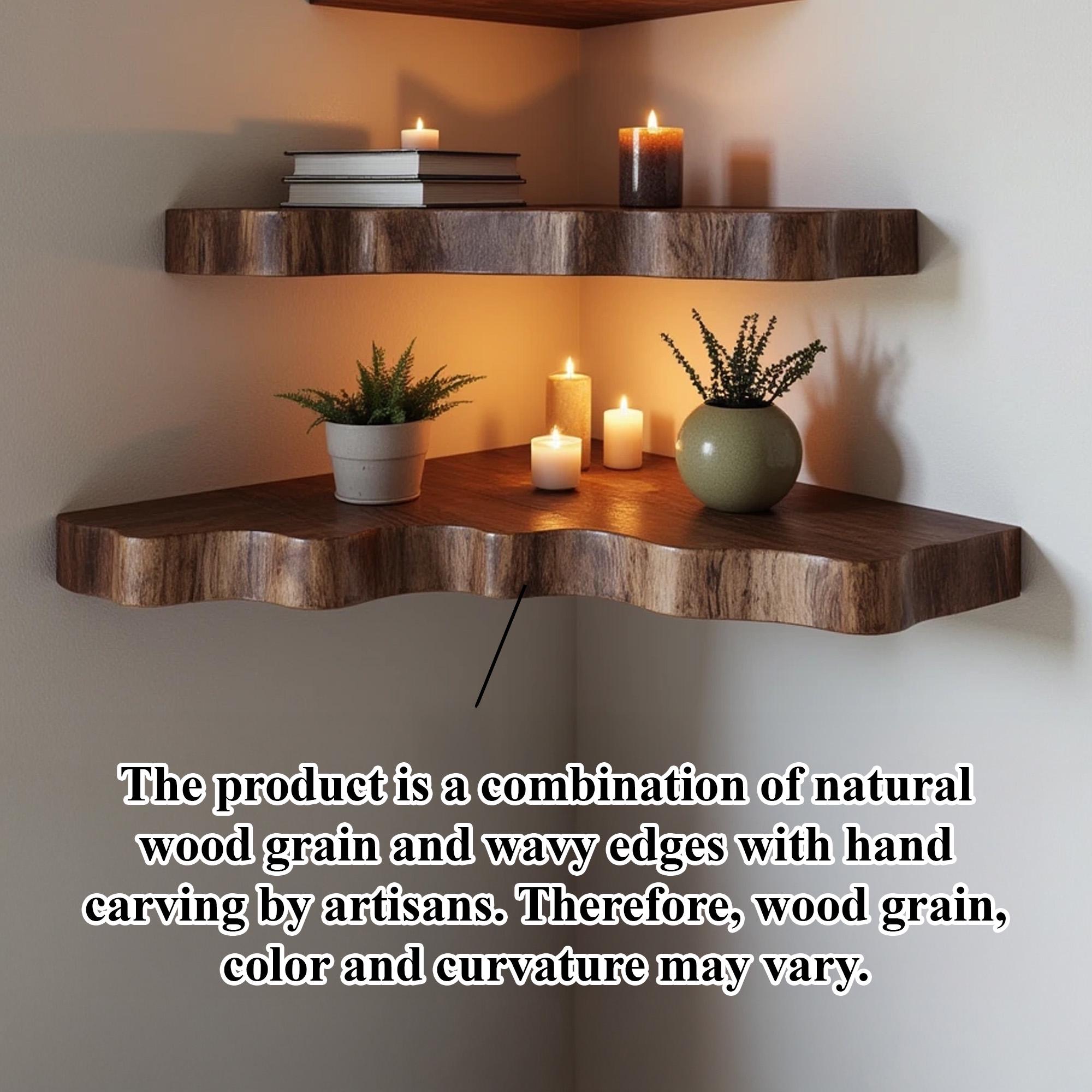 Live Edge Floating Corner Shelf Solid Wood Wall Mounted Shelf Rustic ...