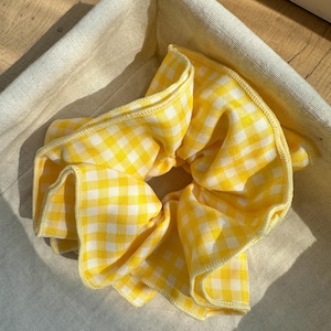 Eyelet Ruffle Checked Cotton Scrunchie, Messy Bun Holder Hair Tie, Large Oversize Handmade Hair Accessories, Gift Girl Women, 1990s Fashion