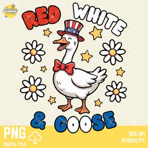 Rood wit en gans, png PNGEgg | Grappig T-shirtontwerp met patriottische gans | 4 juli-sublimatie | Leuke digitale download in de VS