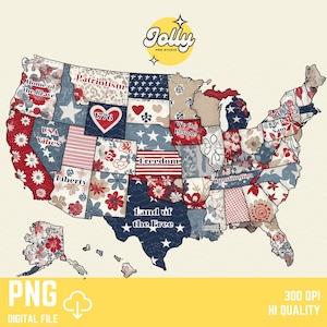 Kaart van patriottische Amerika PNG, 4 juli Floral USA Design, Amerika 1776, Boho Retro afdrukbare T-shirt Art