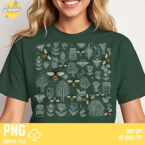 Honey Bee Sommer PNG - Cottagecore ästhetik & botanische Doodles T-Shirt für Naturliebhaber