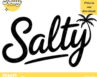Salty PNG, Retro Beach Sublimation Design, Palm Tree Summer Clipart, Coastal Vacation Shirt Graphic, Transparent Background File