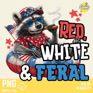 Rood-witte en wilde wasbeer PNG – grappig shirtontwerp met patriottische dieren van 4 juli – afdrukbare sublimatiekunst VS