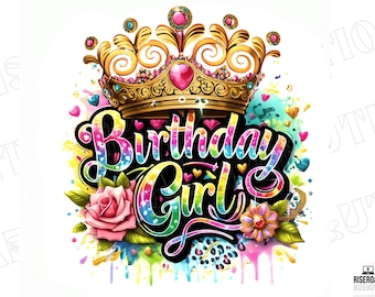 Birthday Girl PNG, Leopard Crown, Sublimation Design (Digital Download)