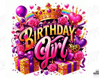 Menina de aniversário PNG, design de sublimação, sublimação de aniversário, PNG colorido, leopardo PNG, design de camiseta, PNG, DTF (download digital) 3