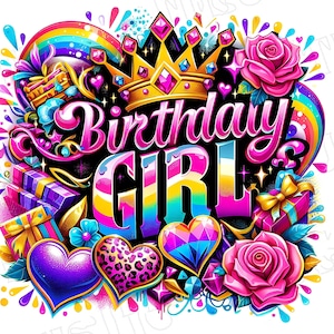 Ragazza del compleanno Png, Design a sublimazione, Sublimazione di compleanno, Png colorato, Png leopardo, Design per maglietta, Png, DTF (download digitale)