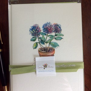 Ensemble de six cartes de notes imprimées professionnellement / cartes de notes d’hortensia / imprimées à partir d’une aquarelle originale / Art framable