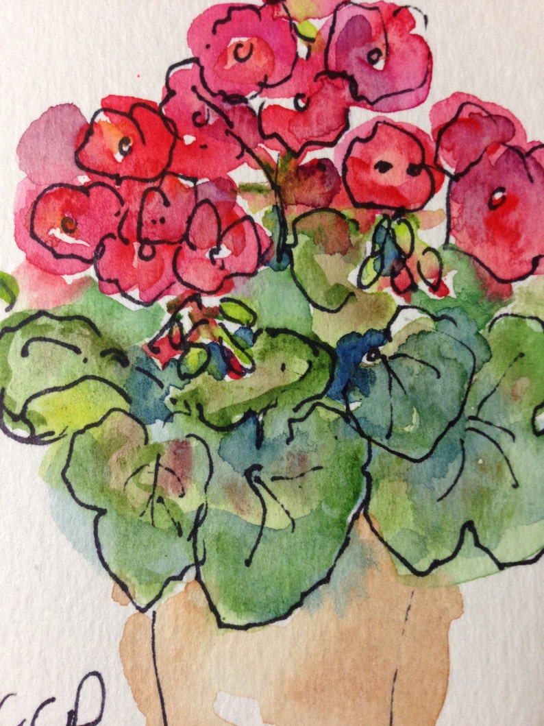 Red Geranium Watercolor Card | Etsy